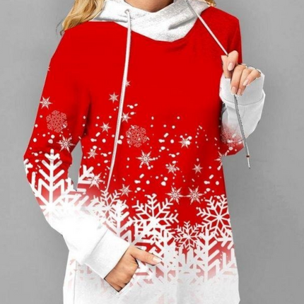Women Printed Plus Size Stitching Hooded Long Sleeves