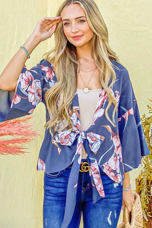 And The Why Front Tie Knot Floral Print Top