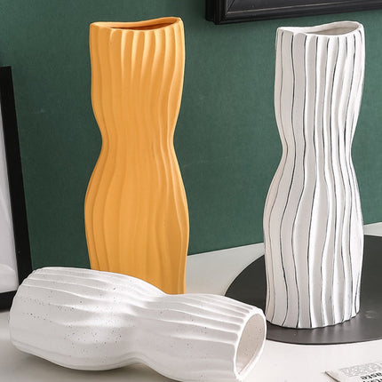 Nordic Creative Hand-painted Vase Ceramic Black And White Vertical Pattern Flower