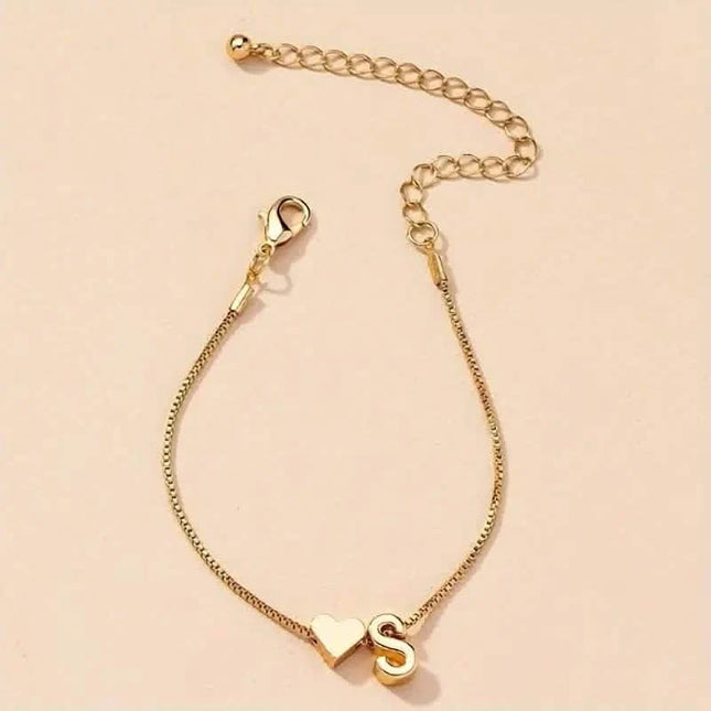 Elegant Love Heart Charm Bracelet - Delicate Minimalist Link Chain