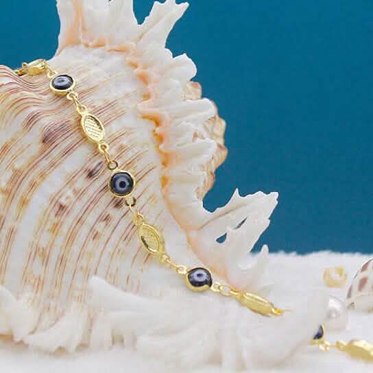 Evil Eye Anklet 10" Blue Plain Mariner High Polish