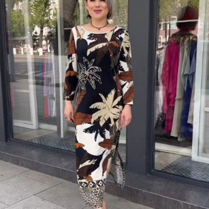 Commuter Round Neck Printed Plus Size Dress