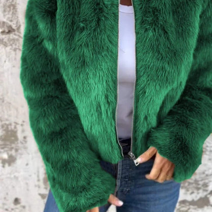 Fashion Stand Collar Plush Jacket Winter Casual Turtleneck Zipper Coat Fleece Tops Women's Clothing