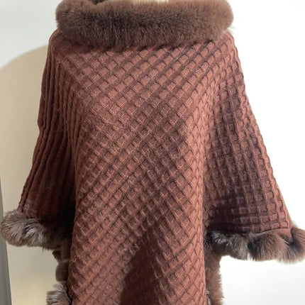 New Luxury Rabbit Fur Collar Shawl Cape for women Elegant Autumn Winter Fashion