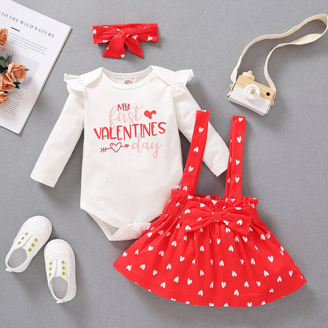 Children's Peach Heart Letter Printed Long-sleeved Three-piece Suit