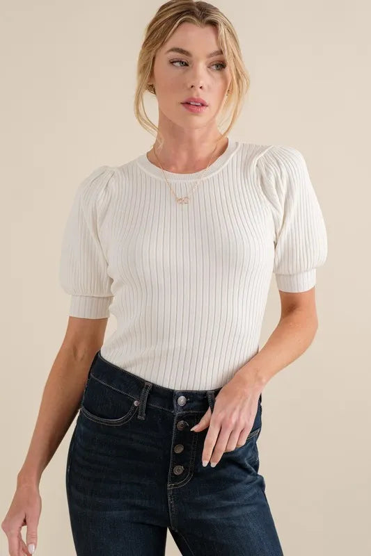 And The Why Puffed Half Sleeve Rib Basic Bodysuit