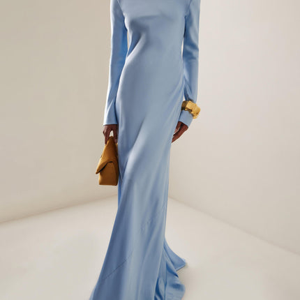 Satin Open-back Long-sleeved Maxi Dress