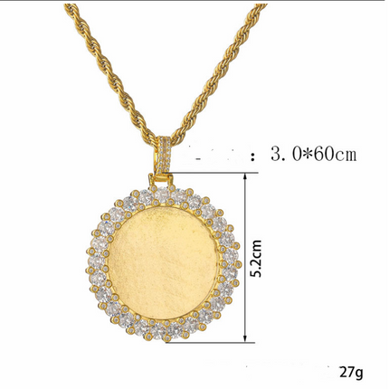 Hip Hop Diamond Round Photo Frame Couple Memorial Photo Pendant Necklace