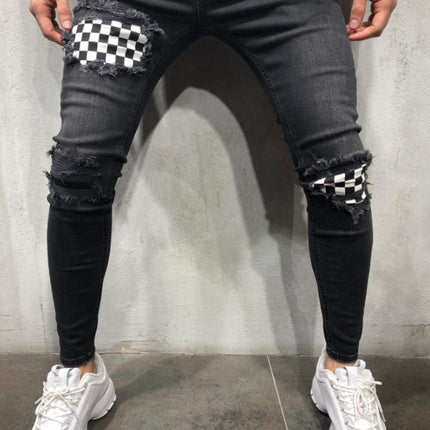 Blue ripped logo jeans