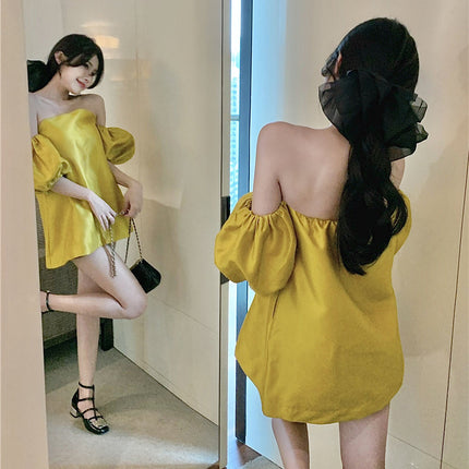 Off Shoulder Bubble Sleeve Shirt Women''s Summer French