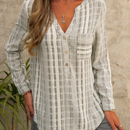 Plus size women's blue striped shirt casual top