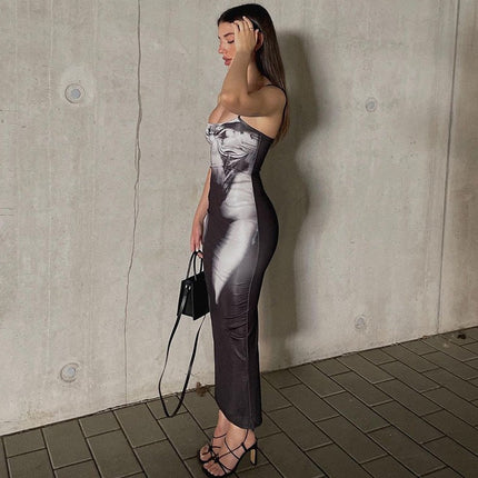 Low-cut Buttock Back Slit Suspender Dress