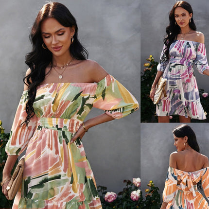 Women's Bow Open Back Print Wrap Dress