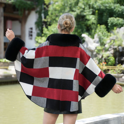 Fashion Autumn And Winter Imitation Fur Thickened Plaid Coat Knitted All-matching Fur Shawl