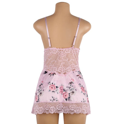 Plus Size Embroidery Patchwork Lace Sleeping Dress