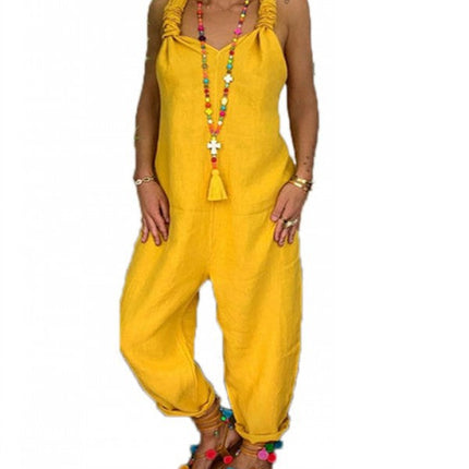 Loose Casual Women's Plus Size Linen Suspenders Pants