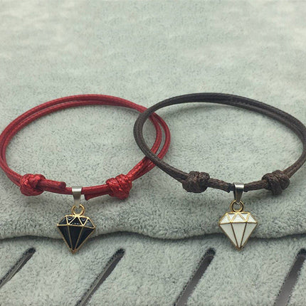 Retro Casual Diamond Red Black Rope Couple Bracelet