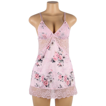 Plus Size Embroidery Patchwork Lace Sleeping Dress