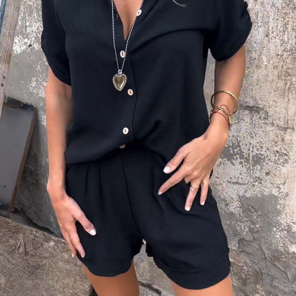 Spring And Summer New Cotton And Linen Short-sleeved Shorts Casual Suit Women
