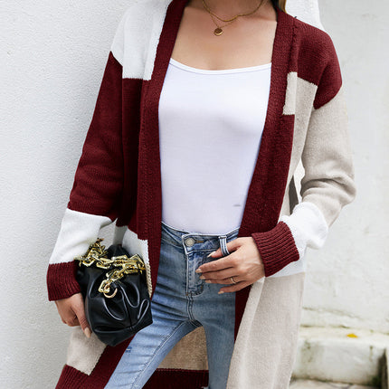Loose Plus Size Color Block Knitted Jacket