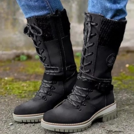 Winter High Square Heel Round Head Sewing Line Plus Size Martin Boots