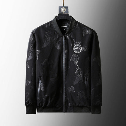 BLACK  Plus Size Loose Clothes Men's Stand-up Collar Jacket