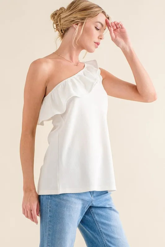 And The Why Ruffle One Shoulder Sleeveless Tank Top