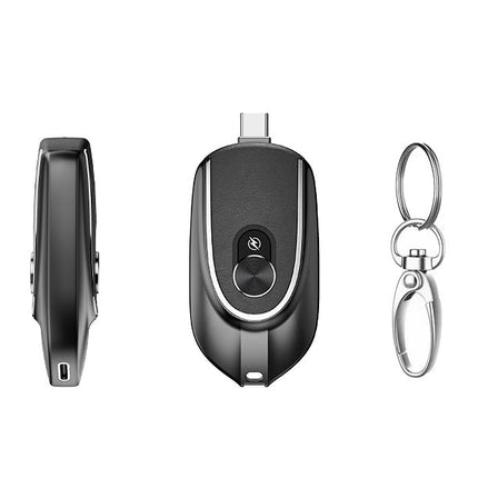2 In 1 Mini Keychain Power Bank Keyring Hanging Buckle 2 Output Interfaces 5V 1200MAH Backup Power Bank Retractable Plug Waterproof Phone Charging Accessories