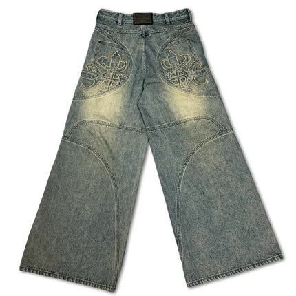 High Street Washed Distressed Black And Gray Straight Jeans