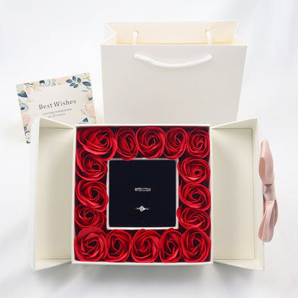 Rose Box Double Door Jewelry Box Valentine's Day Bow Gift Box Necklace Locket