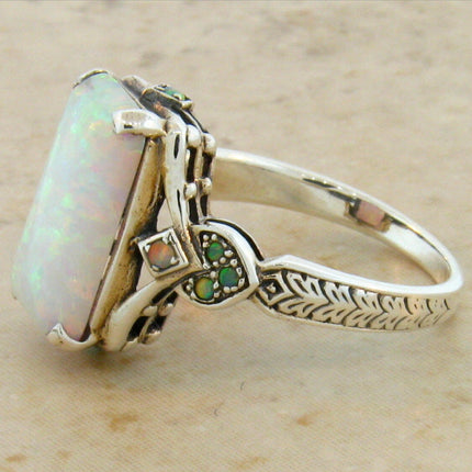 New Product Square White Opal Antique Silver Ring