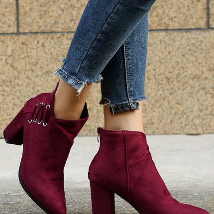 Retro Fashion Boots Pointed Suede High-heeled Ankle Boots Plus Size