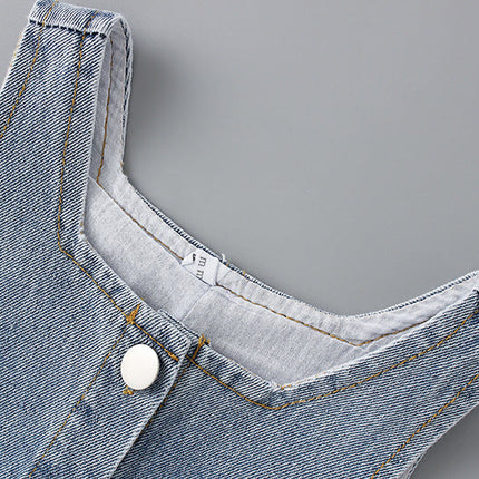 Two-piece Baby Girl Big Lapel Shirt Denim Strap Skirt
