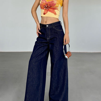 Fashion American Retro Wide Leg Jeans For Women