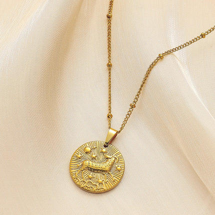 Stainless Steel Round Twelve Constellation Coin Relief Necklace