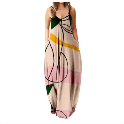 Summer Cool Strap Dress Abstract Face Style Digital Printing Elegant Street Dress