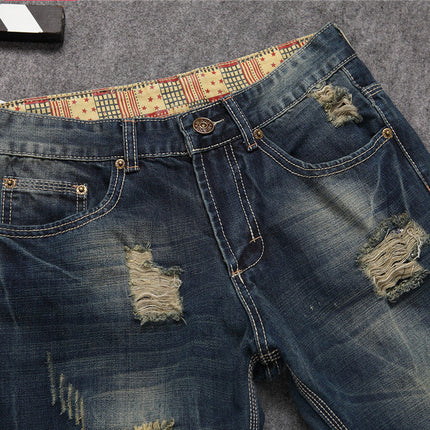 Ripped Trendy Men's Jeans Straight Leg Slim Fit Personality