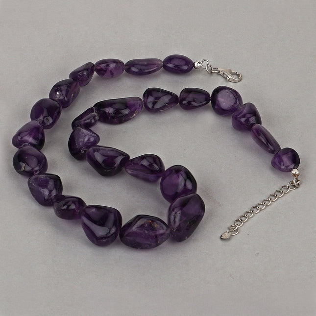Raw Amethyst Beads Necklace for Women in Silver February Birthstone Necklace Gift for Mom