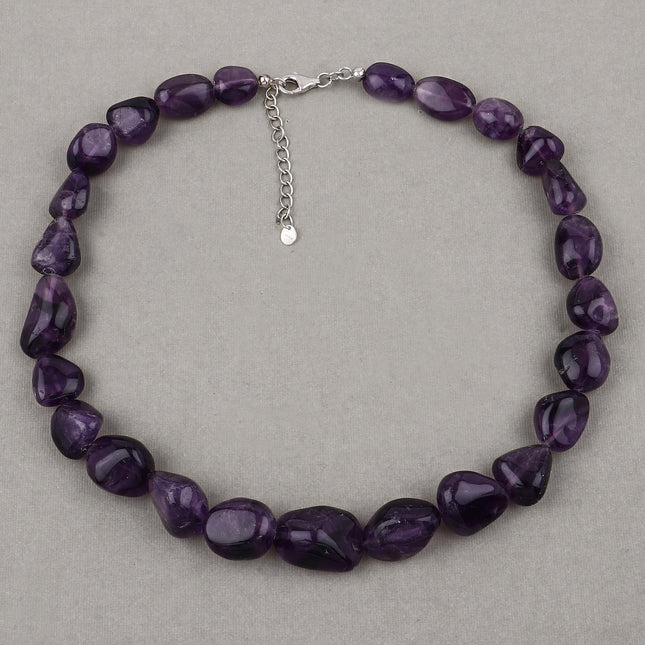 Raw Amethyst Beads Necklace for Women in Silver February Birthstone Necklace Gift for Mom