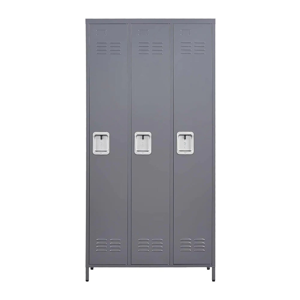 3 Employee Metal Lockers With 72 Inch High Locks, Home Gym Office, School Garage Lockers, Gray
