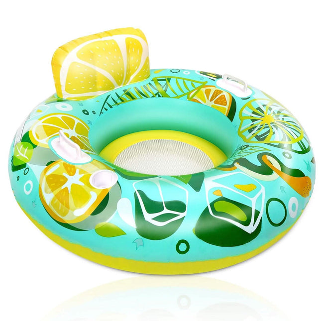 Inflatable Lounger Pool Float with Rubber Handle and Drink Holder
