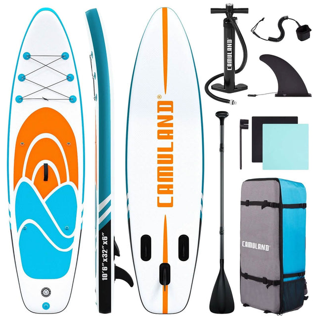 Inflatable Paddle Board Stand up Adults with Adjustable Paddle and Removable Fin Orange