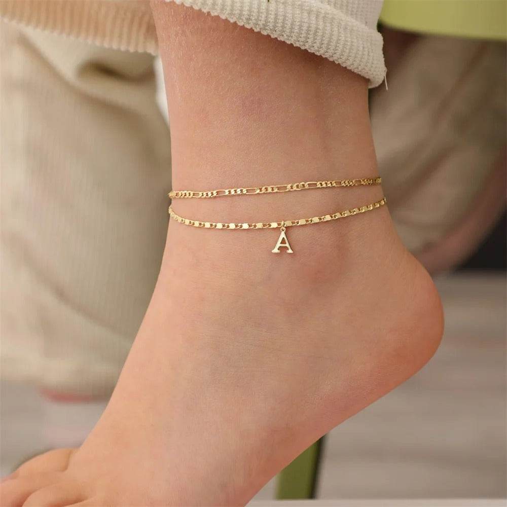 26 Letters A-Z Stainless Steel Chain Anklets For Women