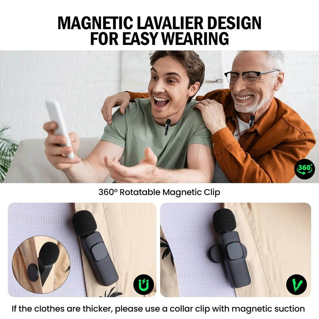 2-Pack Wireless Lavalier Microphones for iPhone, Android, and iPad Vlogging, Streaming, and Clear Voice Recording