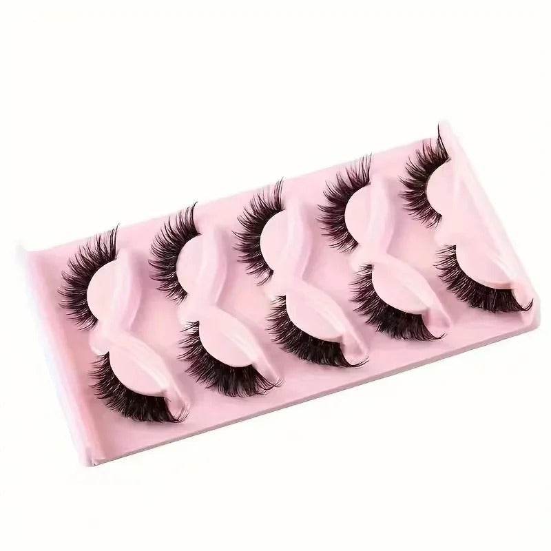 5 Pairs Cat Eye Faux Mink Lashes – Elongated, Fluffy False Eyelashes for Glam Makeup Look