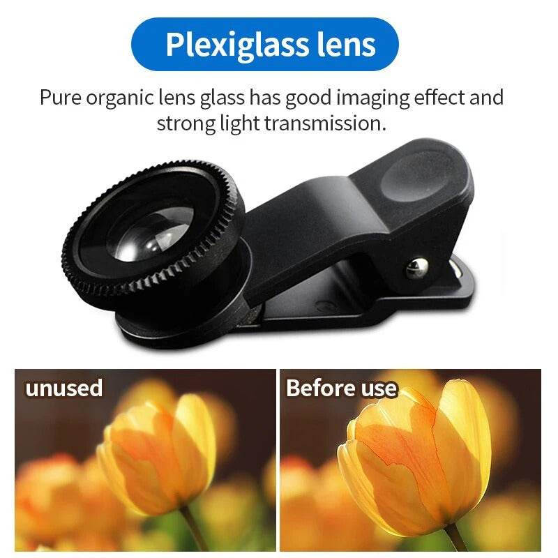 3-in-1 Smartphone Camera Lens Kit with Fisheye and Wide Angle