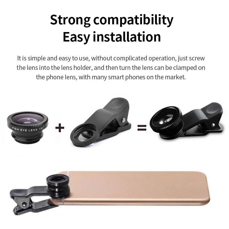 3-in-1 Smartphone Camera Lens Kit with Fisheye and Wide Angle