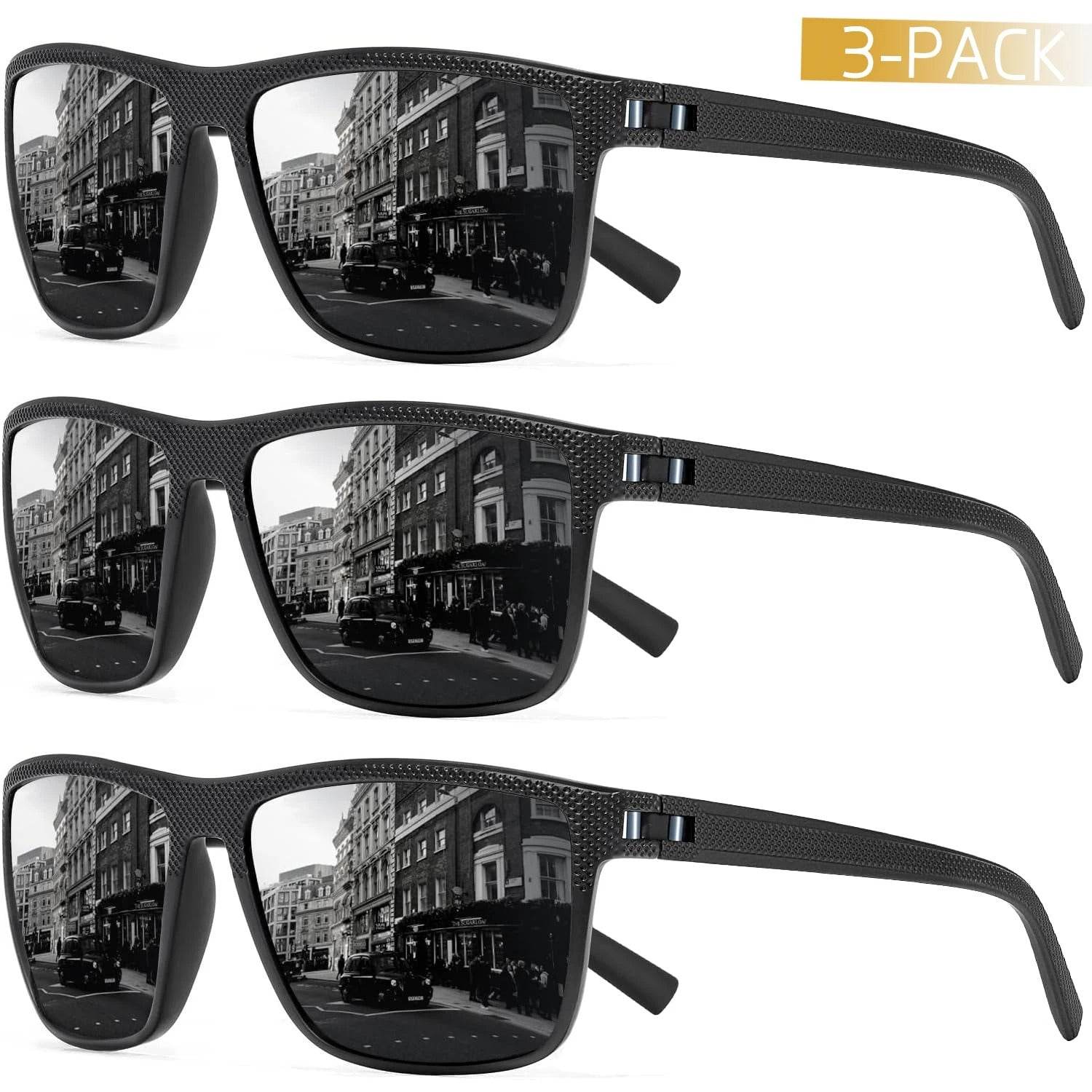 3-Pack Polarized Sunglasses – UV400 Anti-Glare Shades for Men & Women