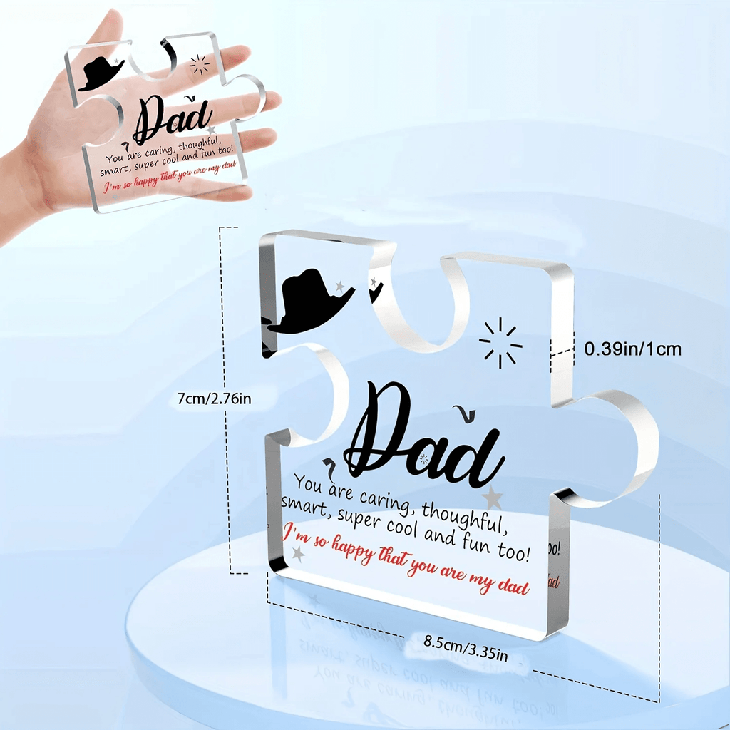 Acrylic Puzzle Piece Gift for Dad Engraved Keepsake from Son & Daughter I Love You Dad
