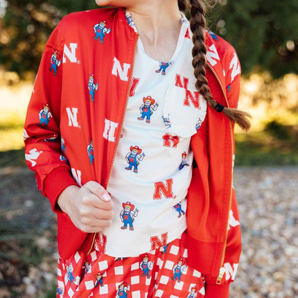 Nebraska White Herbie Husker Ruffle Pocket Tee